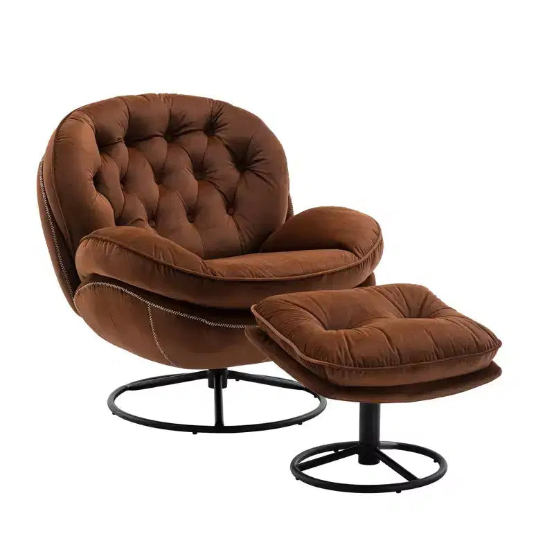 Fauteuil d'appoint en velours avec pouf, fauteuil de salon sans accoudoirs de style moderne du milieu du siècle
