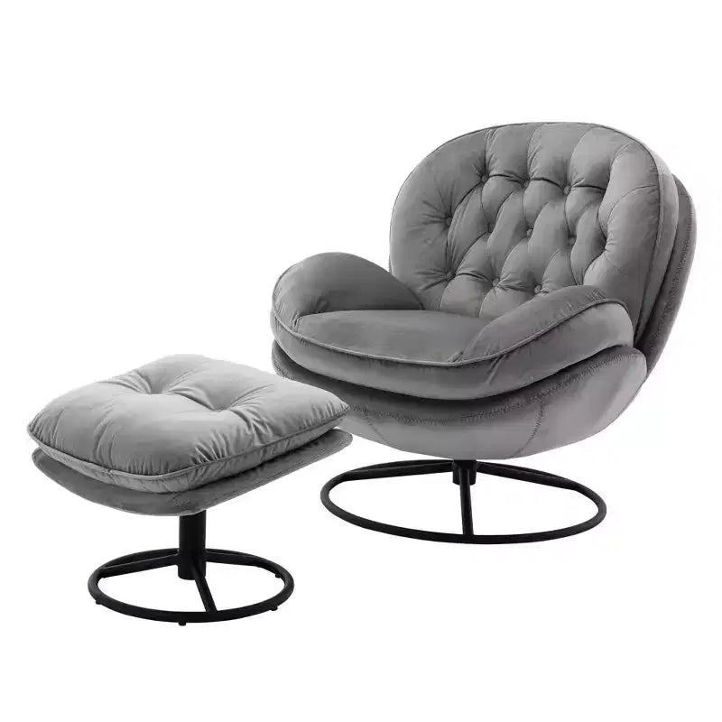 Fauteuil d'appoint en velours avec pouf, fauteuil de salon sans accoudoirs de style moderne du milieu du siècle