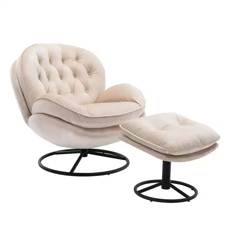 Fauteuil d'appoint en velours avec pouf, fauteuil de salon sans accoudoirs de style moderne du milieu du siècle