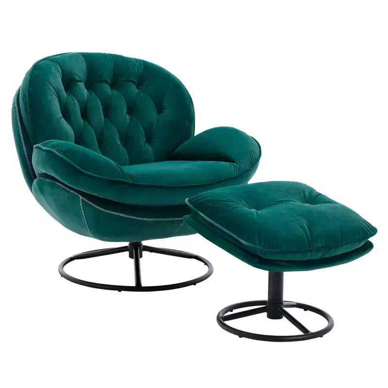 Fauteuil d'appoint en velours avec pouf, fauteuil de salon sans accoudoirs de style moderne du milieu du siècle