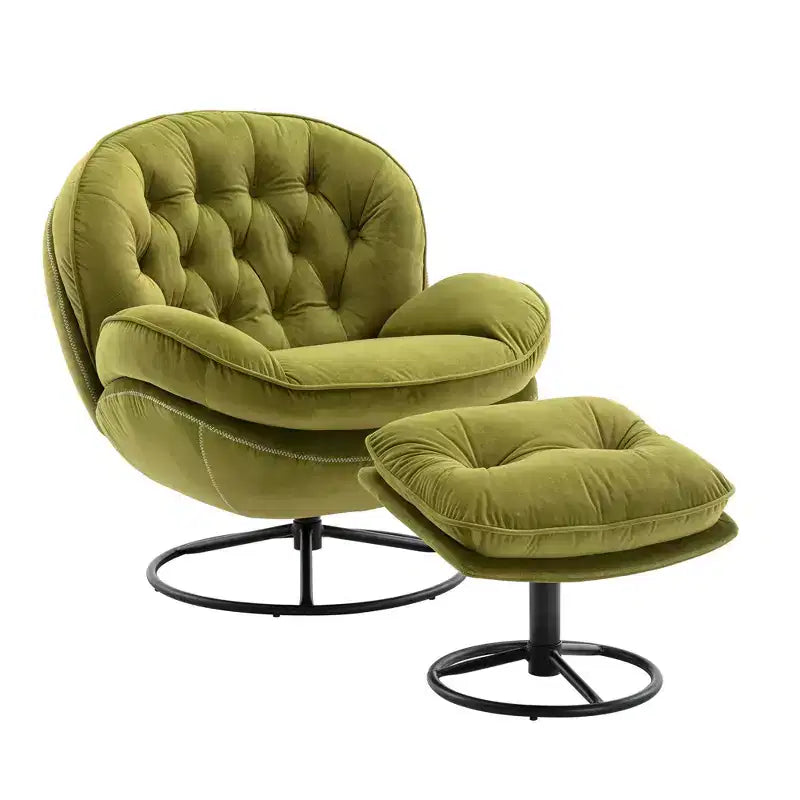 Fauteuil d'appoint en velours avec pouf, fauteuil de salon sans accoudoirs de style moderne du milieu du siècle
