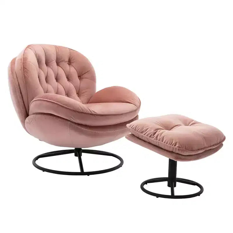 Fauteuil d'appoint en velours avec pouf, fauteuil de salon sans accoudoirs de style moderne du milieu du siècle