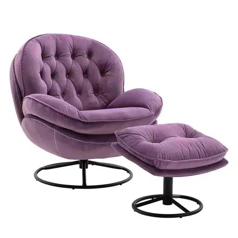 Fauteuil d'appoint en velours avec pouf, fauteuil de salon sans accoudoirs de style moderne du milieu du siècle