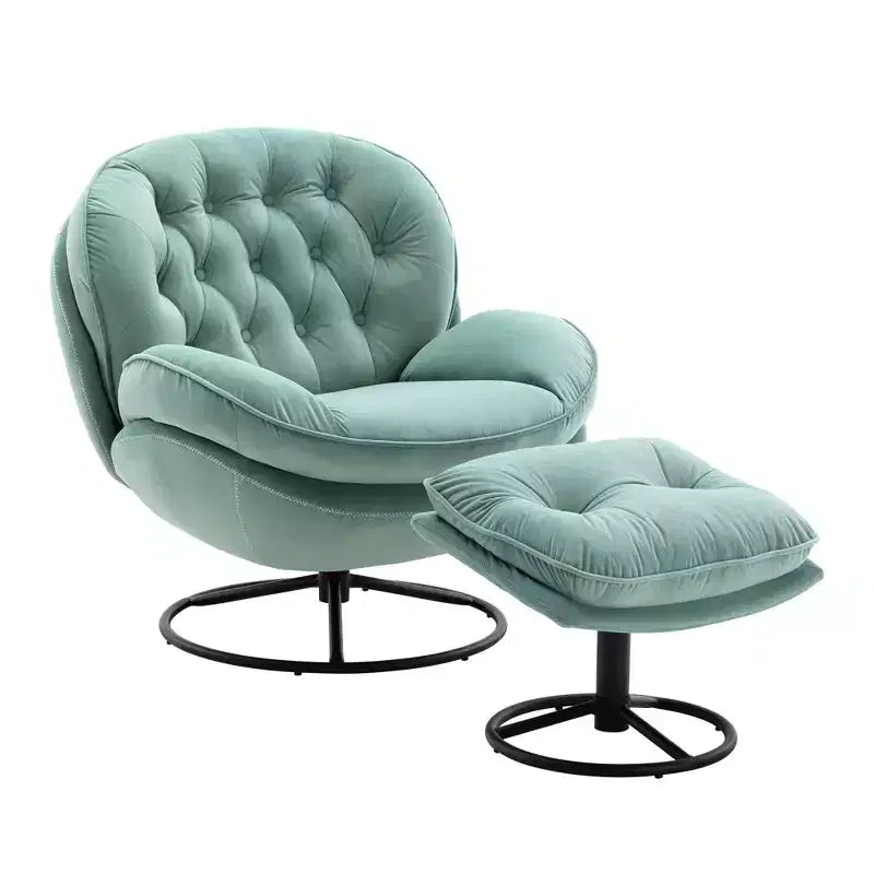 Fauteuil d'appoint en velours avec pouf, fauteuil de salon sans accoudoirs de style moderne du milieu du siècle
