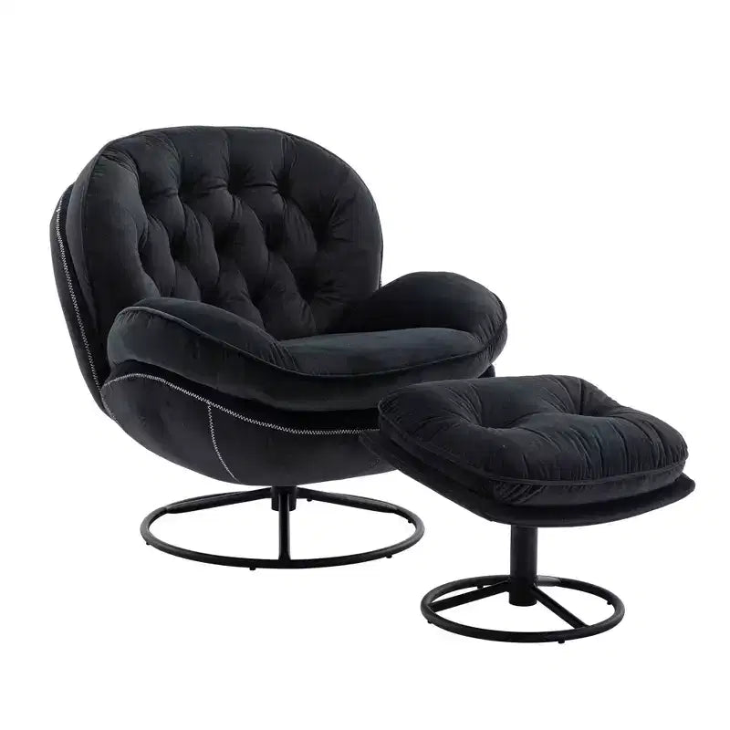 Fauteuil d'appoint en velours avec pouf, fauteuil de salon sans accoudoirs de style moderne du milieu du siècle