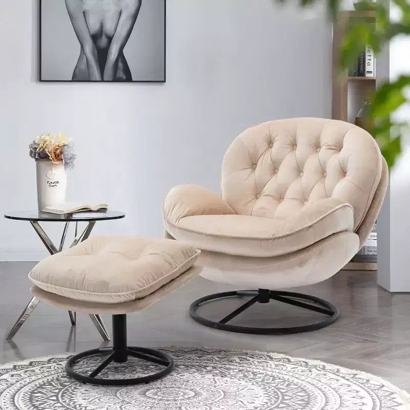 Fauteuil d'appoint en velours avec pouf, fauteuil de salon sans accoudoirs de style moderne du milieu du siècle