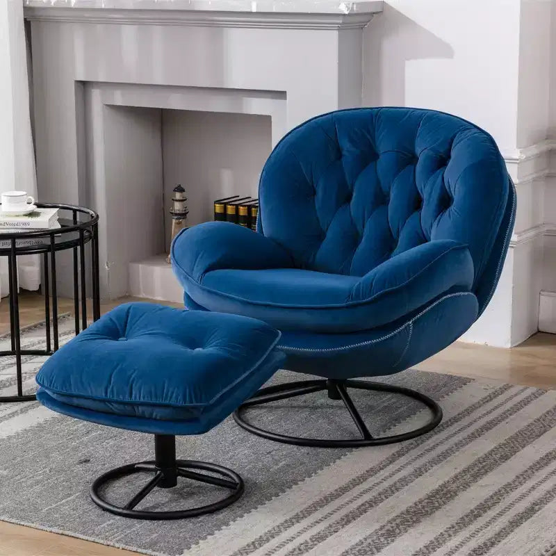 Fauteuil d'appoint en velours avec pouf, fauteuil de salon sans accoudoirs de style moderne du milieu du siècle