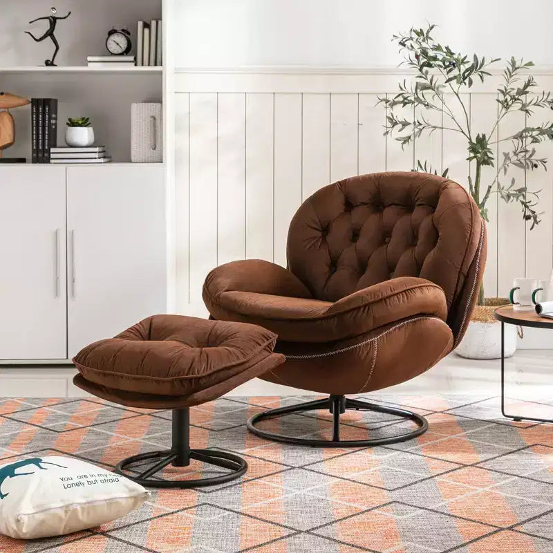 Fauteuil d'appoint en velours avec pouf, fauteuil de salon sans accoudoirs de style moderne du milieu du siècle