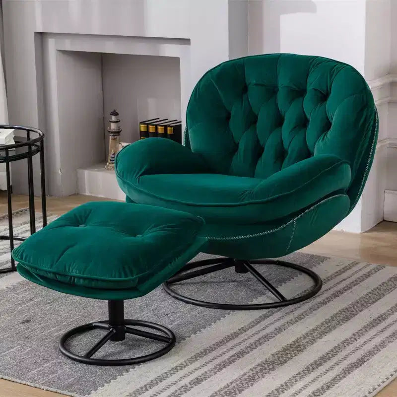 Fauteuil d'appoint en velours avec pouf, fauteuil de salon sans accoudoirs de style moderne du milieu du siècle
