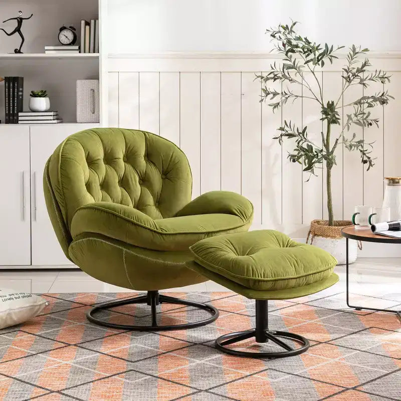 Fauteuil d'appoint en velours avec pouf, fauteuil de salon sans accoudoirs de style moderne du milieu du siècle
