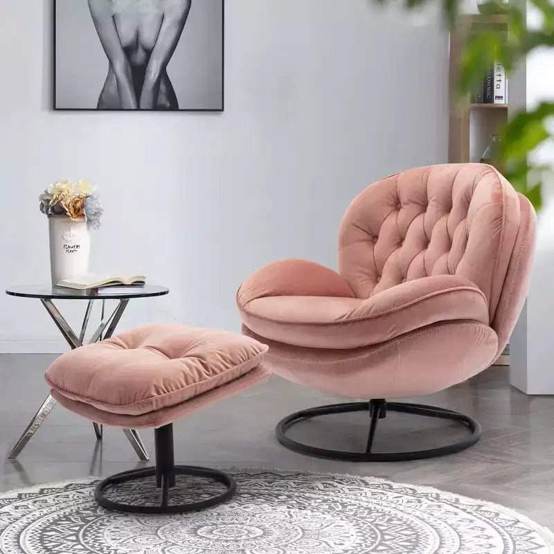 Fauteuil d'appoint en velours avec pouf, fauteuil de salon sans accoudoirs de style moderne du milieu du siècle