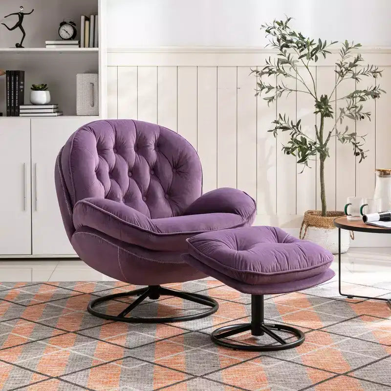Fauteuil d'appoint en velours avec pouf, fauteuil de salon sans accoudoirs de style moderne du milieu du siècle