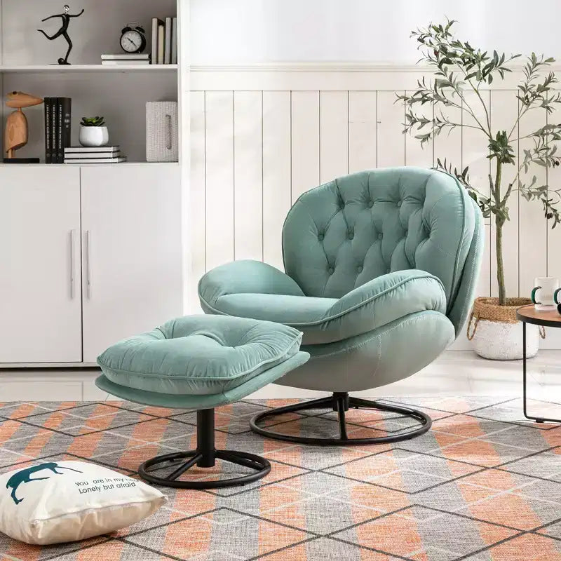 Fauteuil d'appoint en velours avec pouf, fauteuil de salon sans accoudoirs de style moderne du milieu du siècle