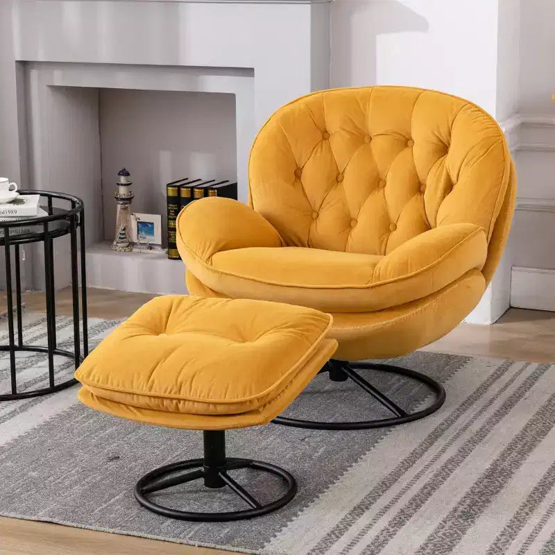 Fauteuil d'appoint en velours avec pouf, fauteuil de salon sans accoudoirs de style moderne du milieu du siècle