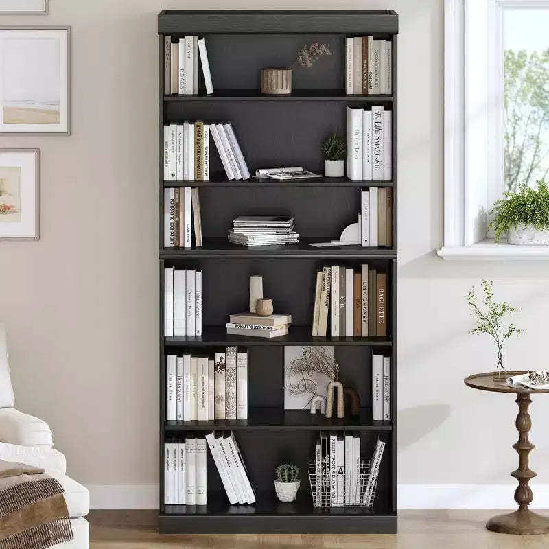 Armoire de rangement décorative noire sans porte en grain de bois, pour chambre, salon