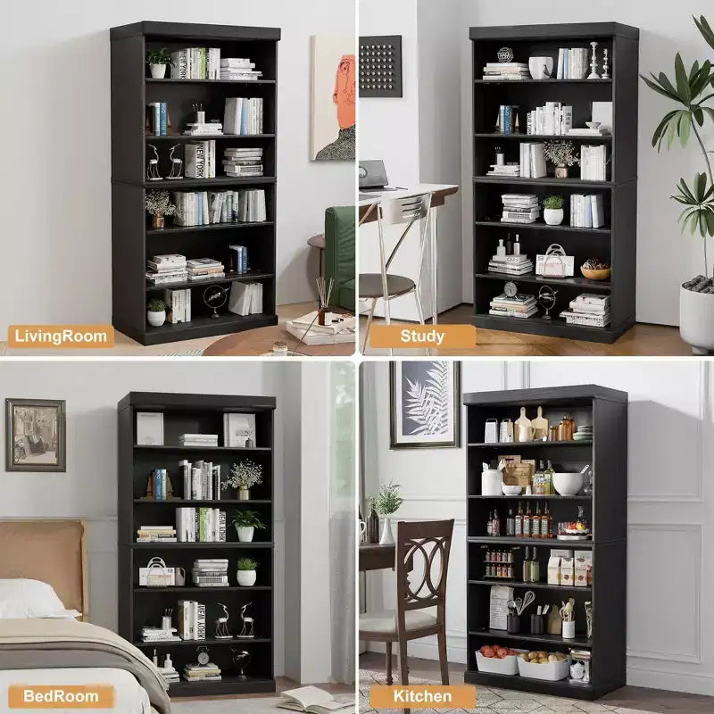 Armoire de rangement décorative noire sans porte en grain de bois, pour chambre, salon