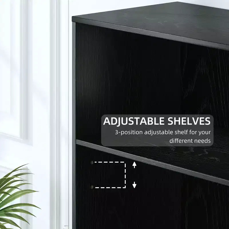 Armoire de rangement décorative noire sans porte en grain de bois, pour chambre, salon