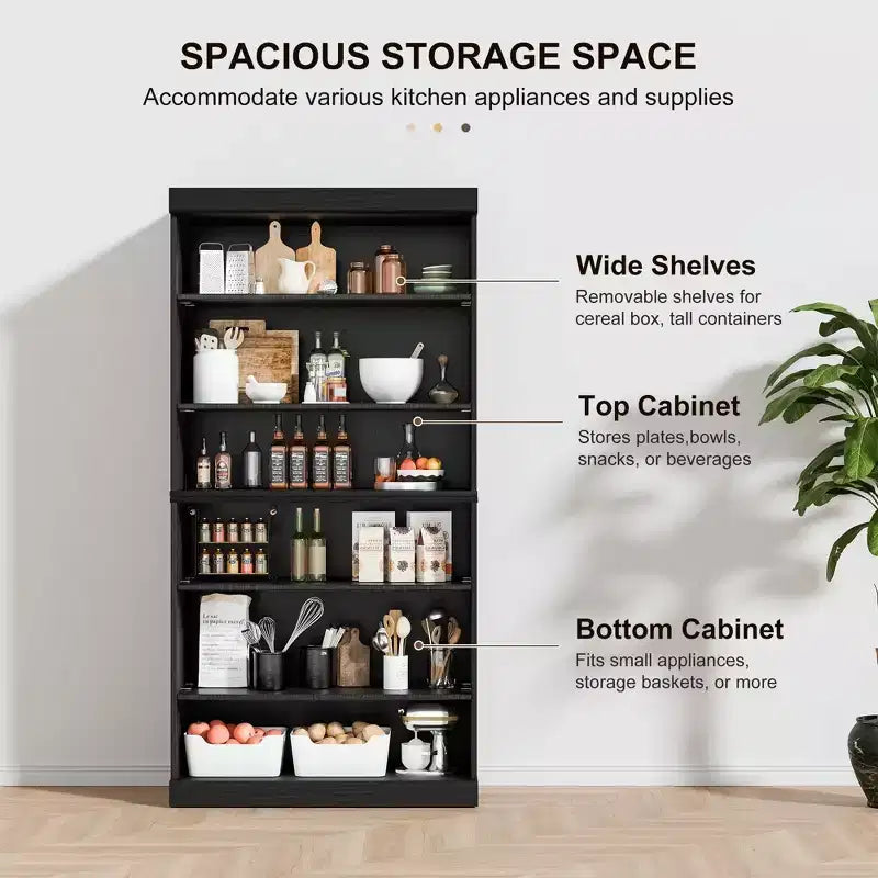 Armoire de rangement décorative noire sans porte en grain de bois, pour chambre, salon