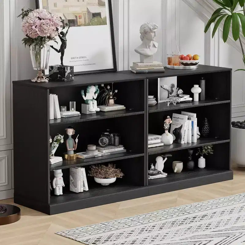31 Black Doorless Wood Grain Decorative Storage Cabinet, for Bedroom, Living Room