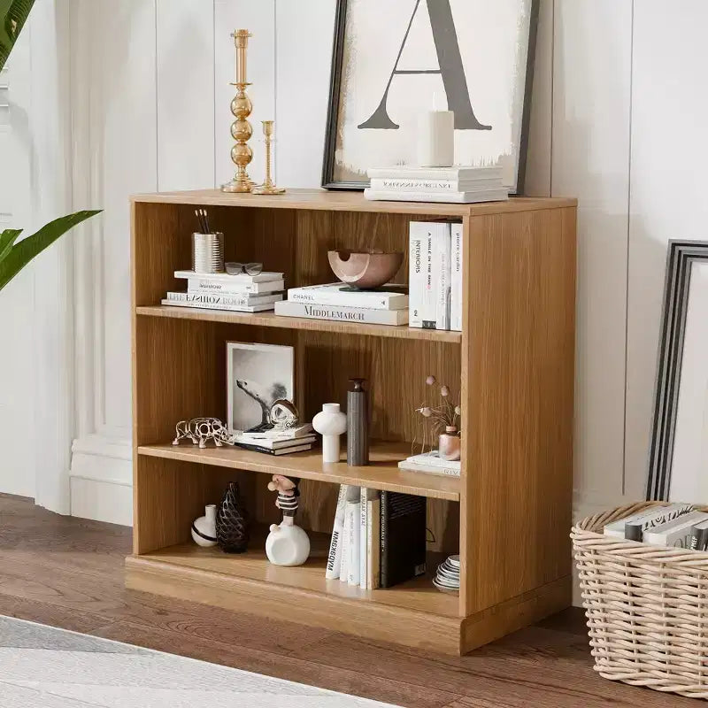 Armoire de rangement décorative noire sans porte en grain de bois, pour chambre, salon