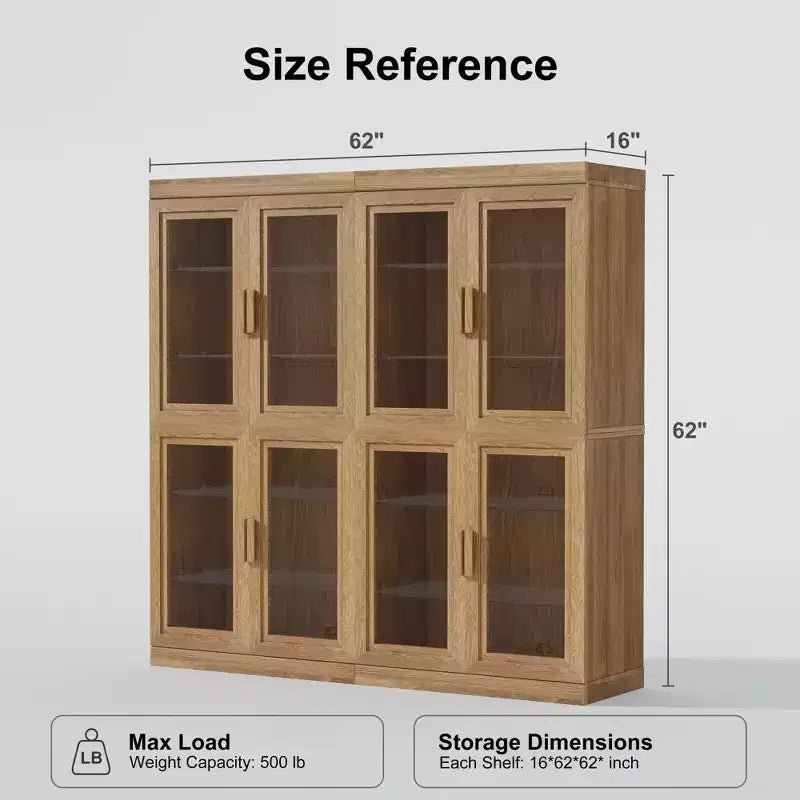 Meuble de rangement décoratif vitrine en bois grain avec porte en verre noir