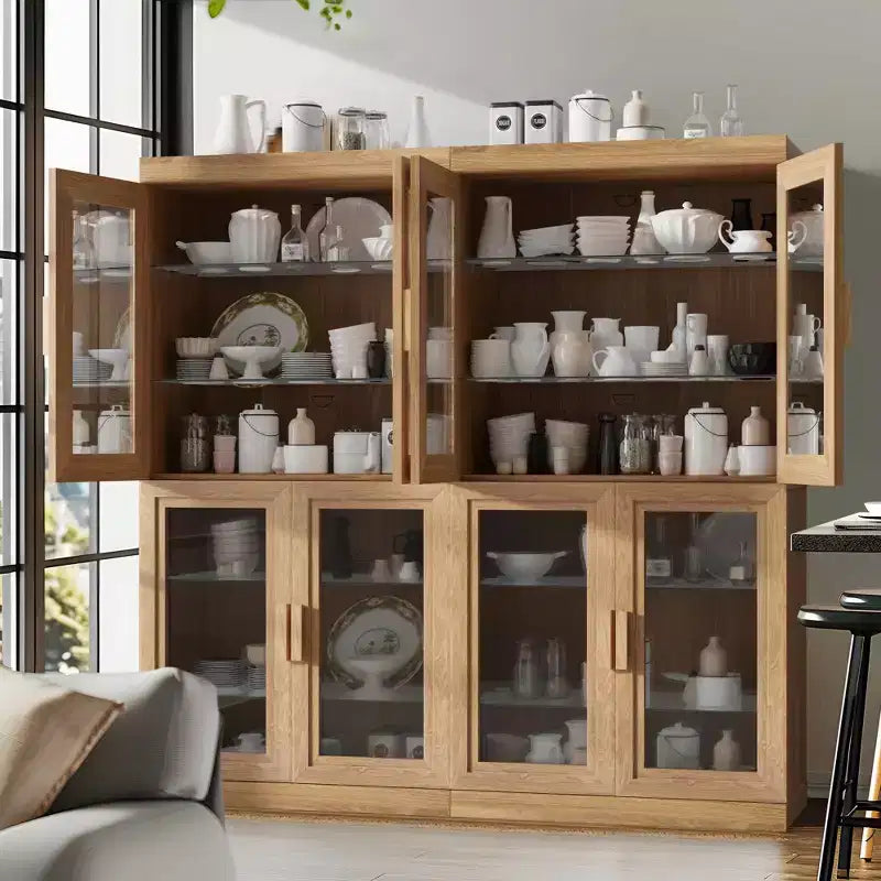 Meuble de rangement décoratif vitrine en bois grain avec porte en verre noir