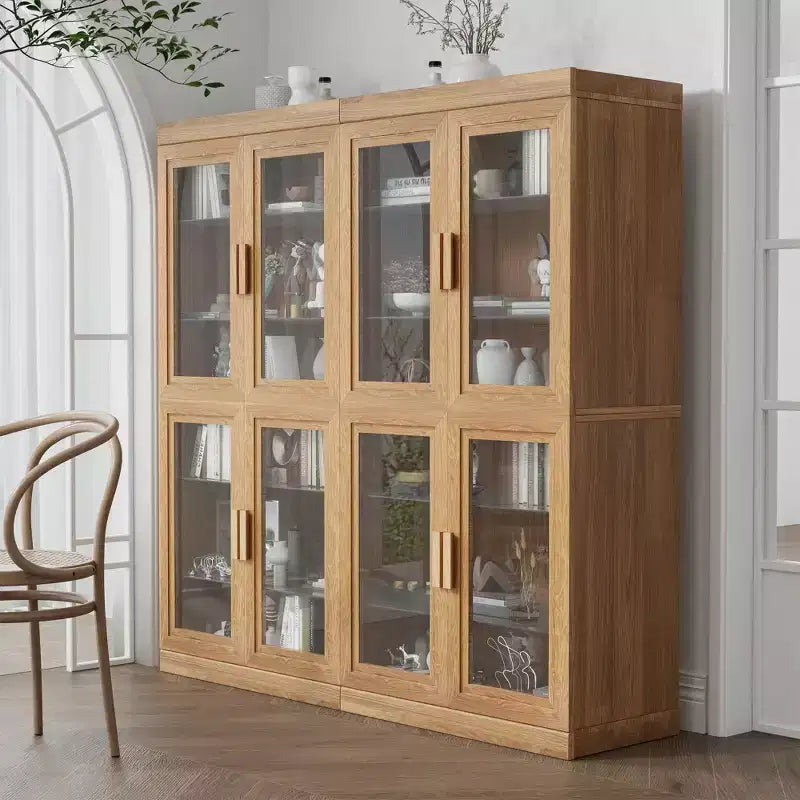 Meuble de rangement décoratif vitrine en bois grain avec porte en verre noir