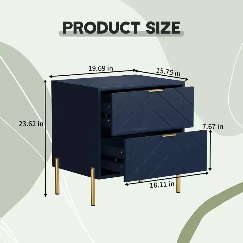Table de chevet autoportante à 2 tiroirs avec pieds de support en métal