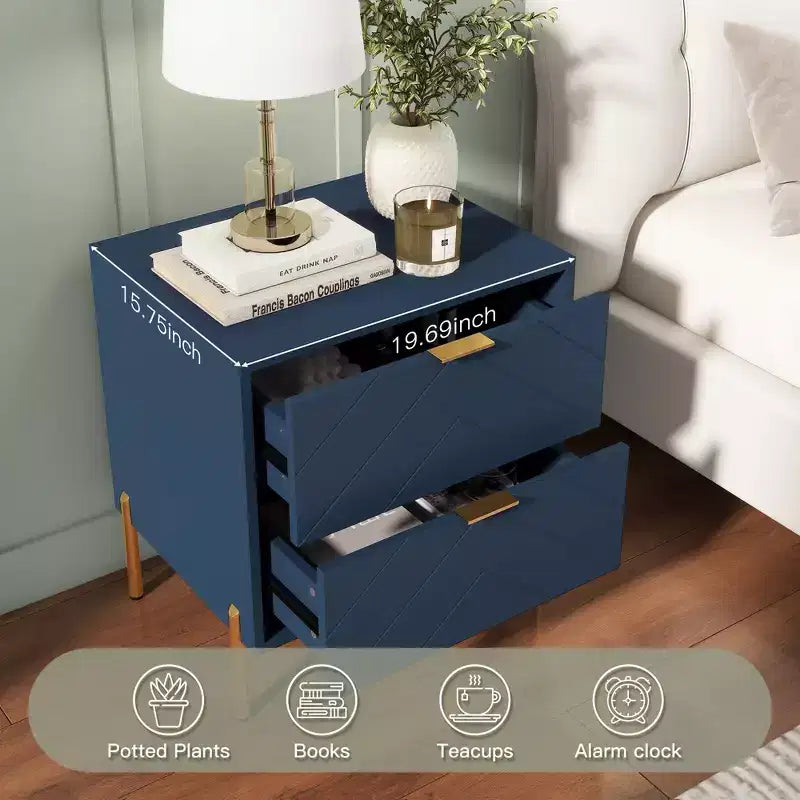 Table de chevet autoportante à 2 tiroirs avec pieds de support en métal