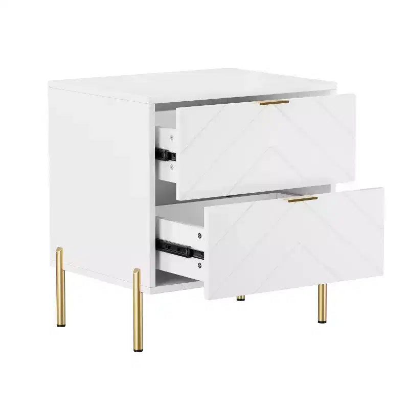 Table de chevet autoportante à 2 tiroirs avec pieds de support en métal