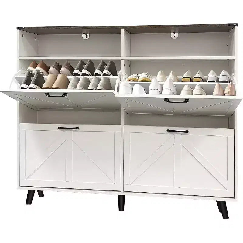 Meuble à chaussures de ferme avec 4 tiroirs abattants et rangements ouverts