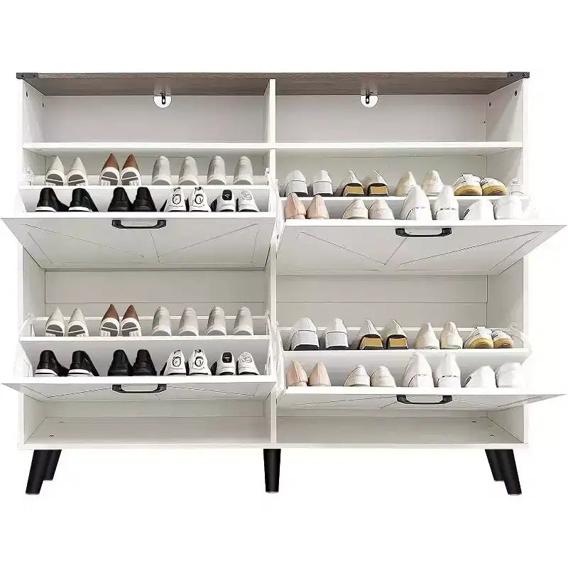 Meuble à chaussures de ferme avec 4 tiroirs abattants et rangements ouverts
