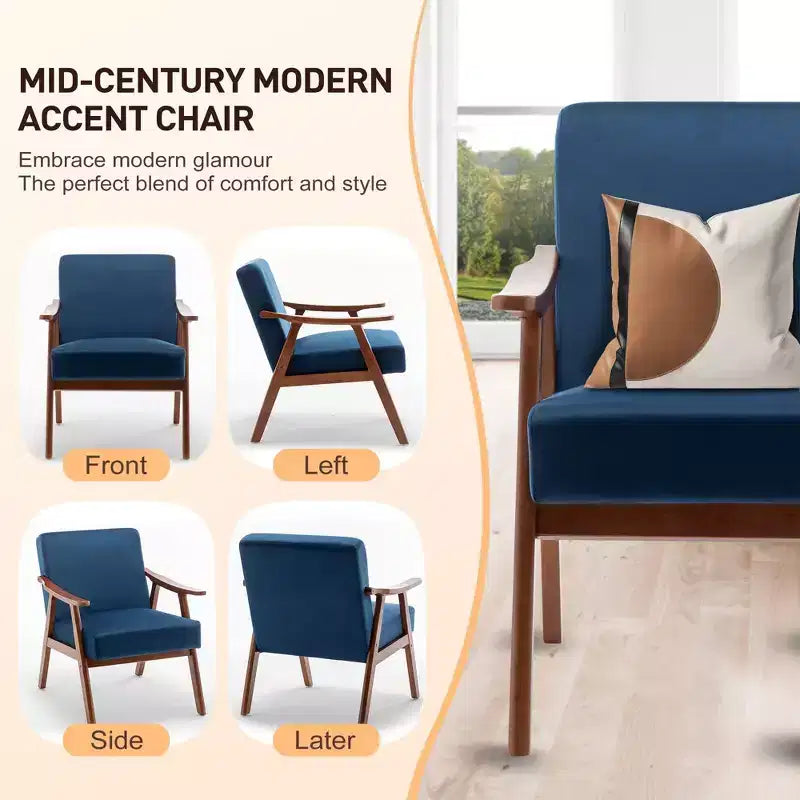 Fauteuil d'appoint de chambre avec dossier extra-épais, chaise longue en bois massif
