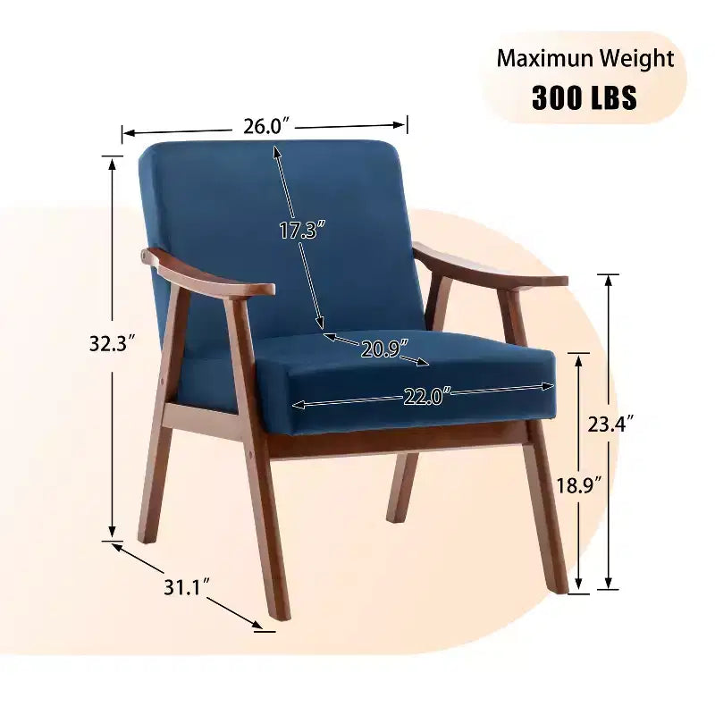 Fauteuil d'appoint de chambre avec dossier extra-épais, chaise longue en bois massif