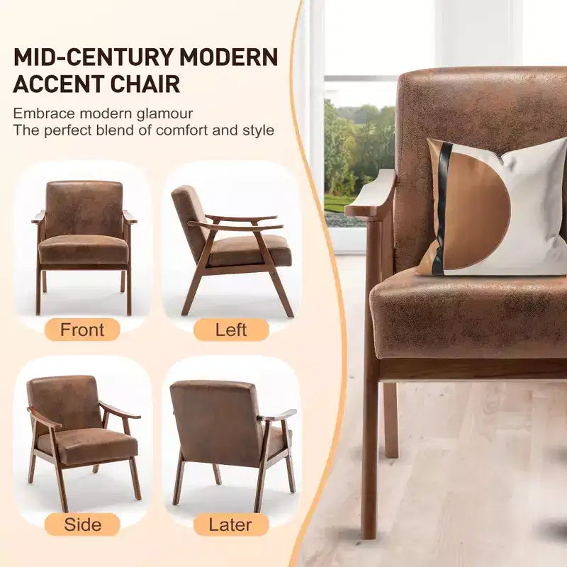 Fauteuil d'appoint de chambre avec dossier extra-épais, chaise longue en bois massif