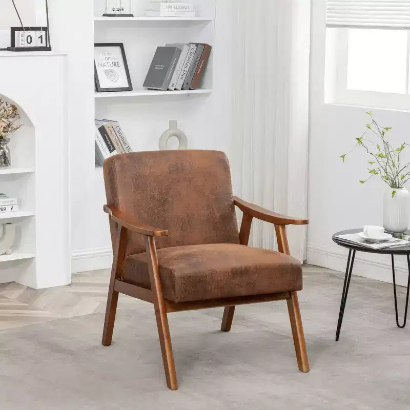 Fauteuil d'appoint de chambre avec dossier extra-épais, chaise longue en bois massif