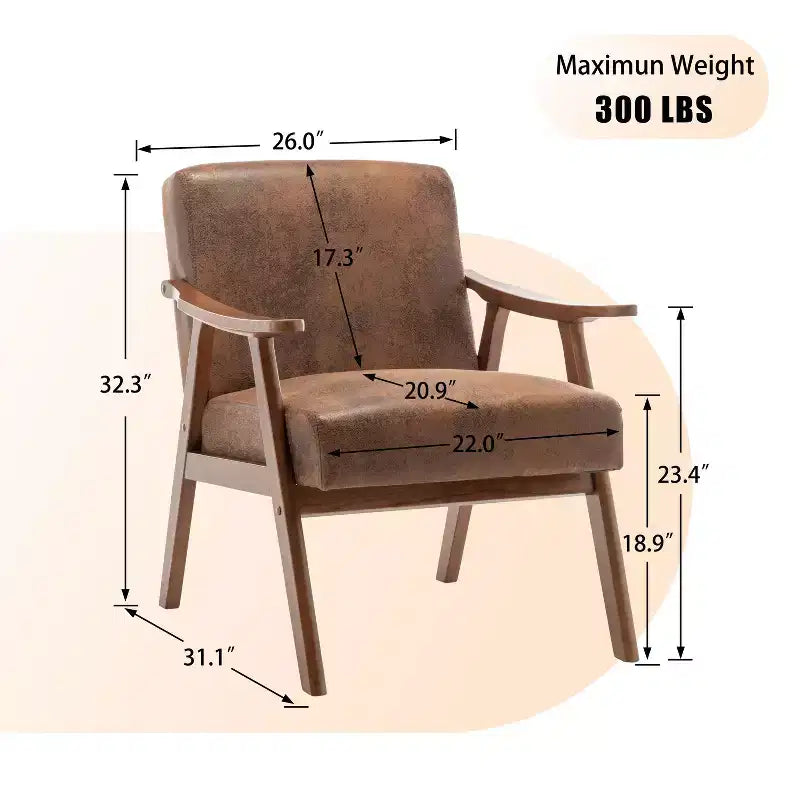 Fauteuil d'appoint de chambre avec dossier extra-épais, chaise longue en bois massif