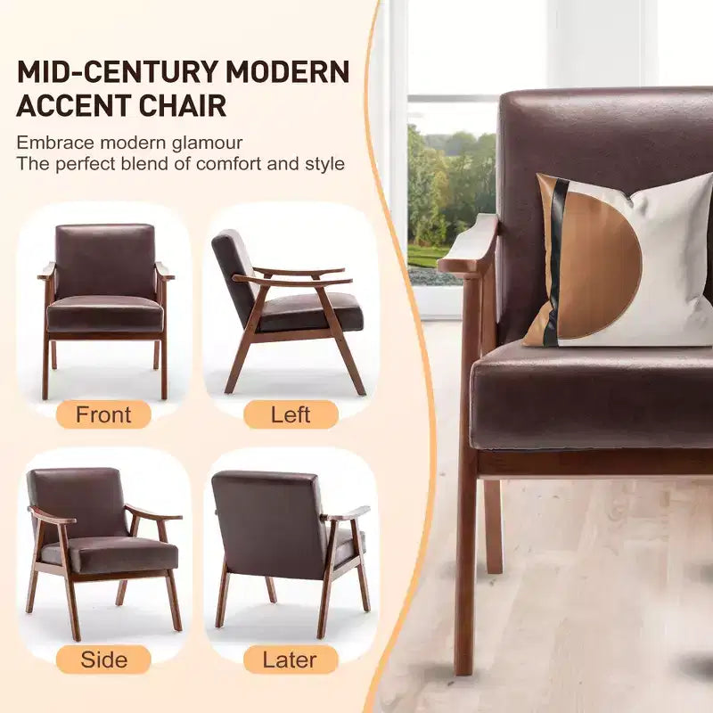 Fauteuil d'appoint de chambre avec dossier extra-épais, chaise longue en bois massif