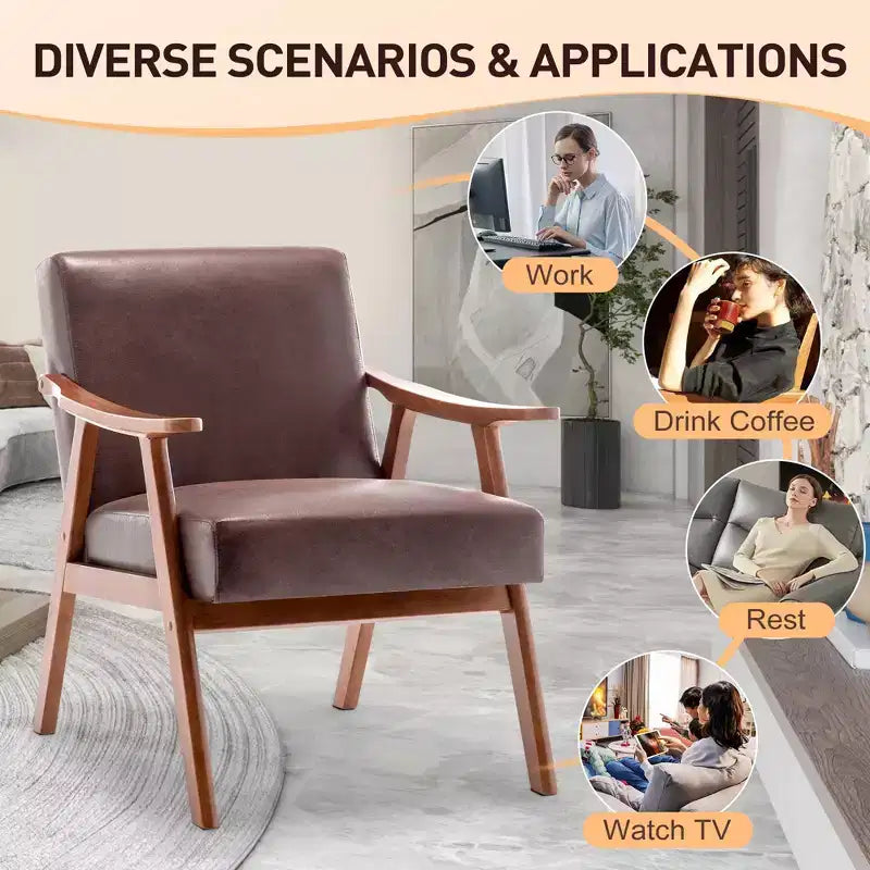 Fauteuil d'appoint de chambre avec dossier extra-épais, chaise longue en bois massif
