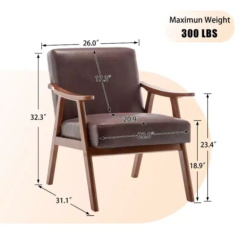 Fauteuil d'appoint de chambre avec dossier extra-épais, chaise longue en bois massif