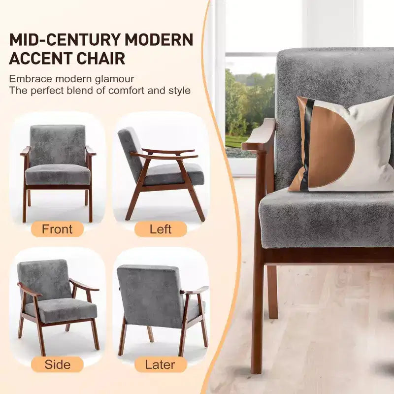 Fauteuil d'appoint de chambre avec dossier extra-épais, chaise longue en bois massif