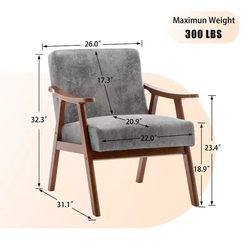 Fauteuil d'appoint de chambre avec dossier extra-épais, chaise longue en bois massif