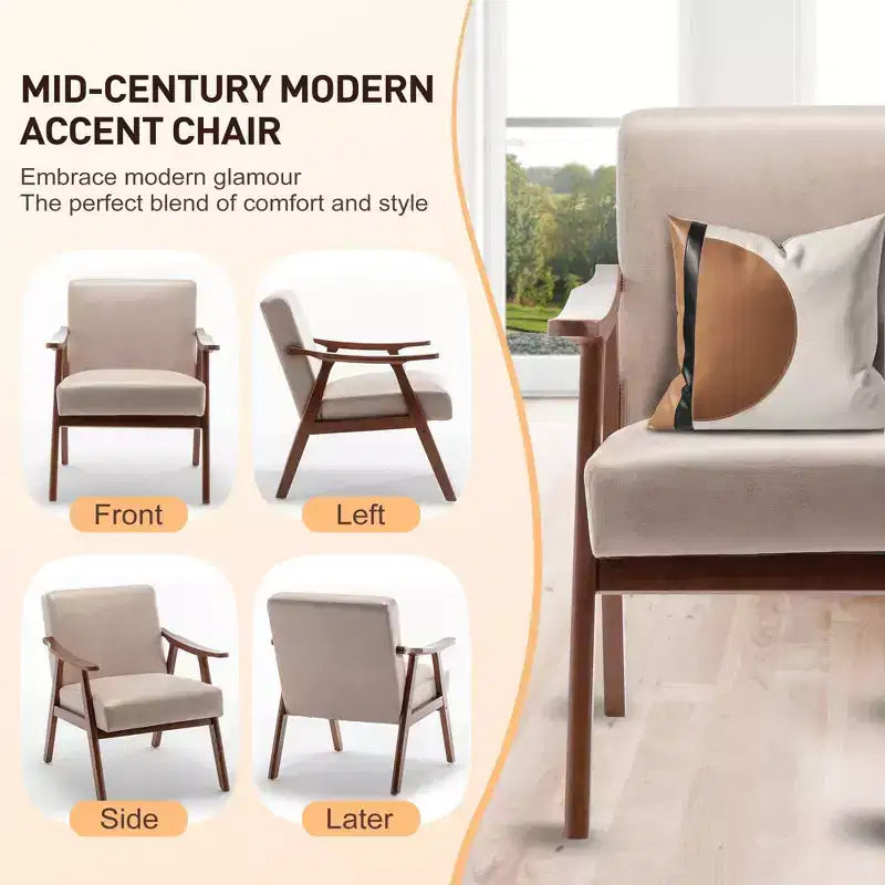 Fauteuil d'appoint de chambre avec dossier extra-épais, chaise longue en bois massif