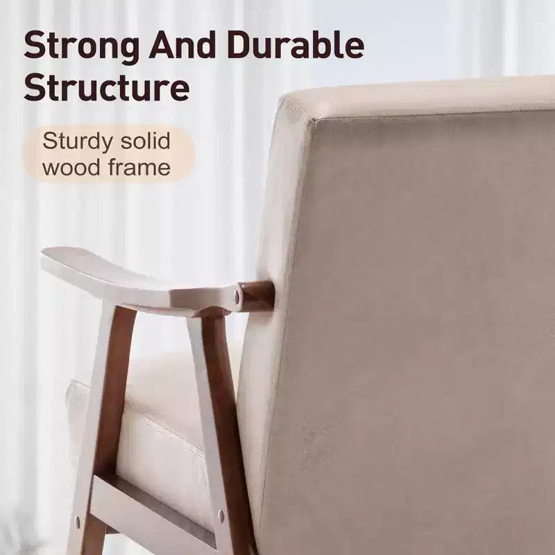 Fauteuil d'appoint de chambre avec dossier extra-épais, chaise longue en bois massif