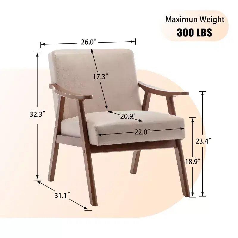 Fauteuil d'appoint de chambre avec dossier extra-épais, chaise longue en bois massif