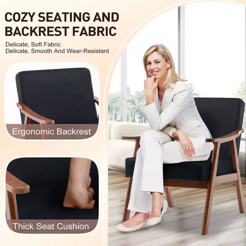 Fauteuil d'appoint de chambre avec dossier extra-épais, chaise longue en bois massif