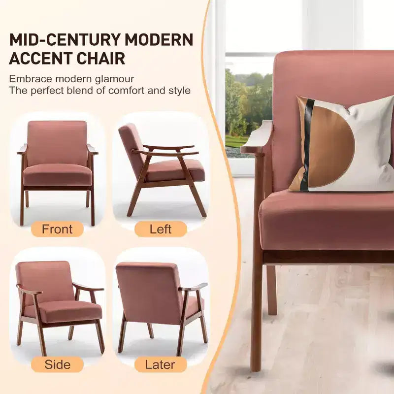 Fauteuil d'appoint de chambre avec dossier extra-épais, chaise longue en bois massif