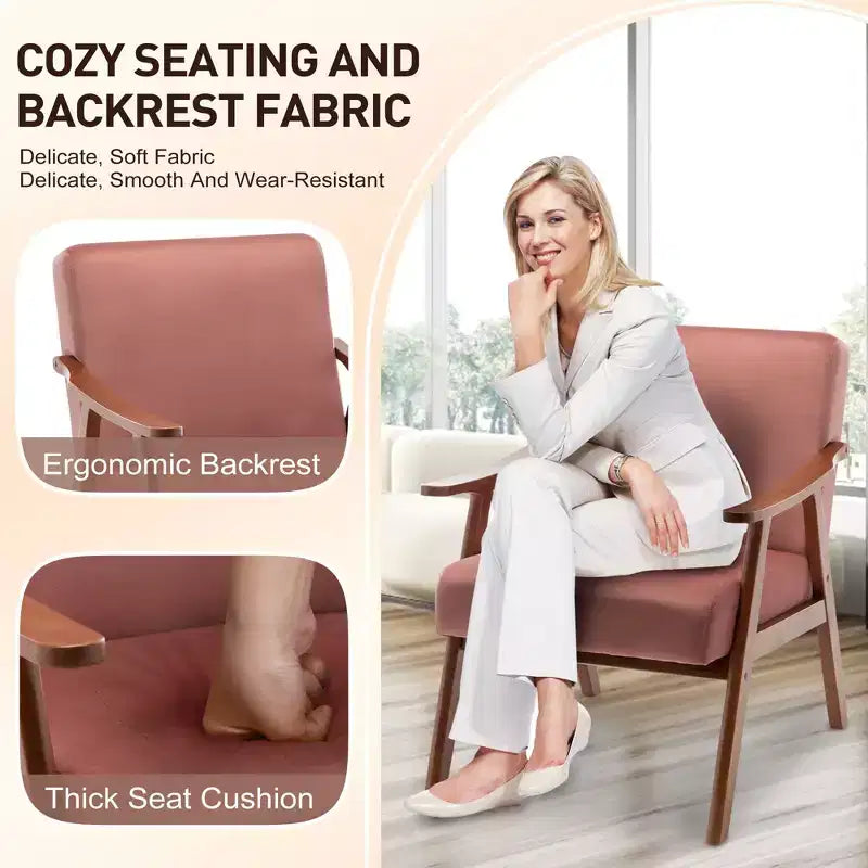 Fauteuil d'appoint de chambre avec dossier extra-épais, chaise longue en bois massif