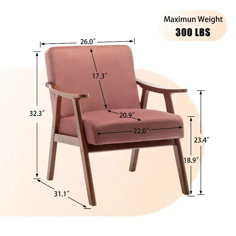 Fauteuil d'appoint de chambre avec dossier extra-épais, chaise longue en bois massif