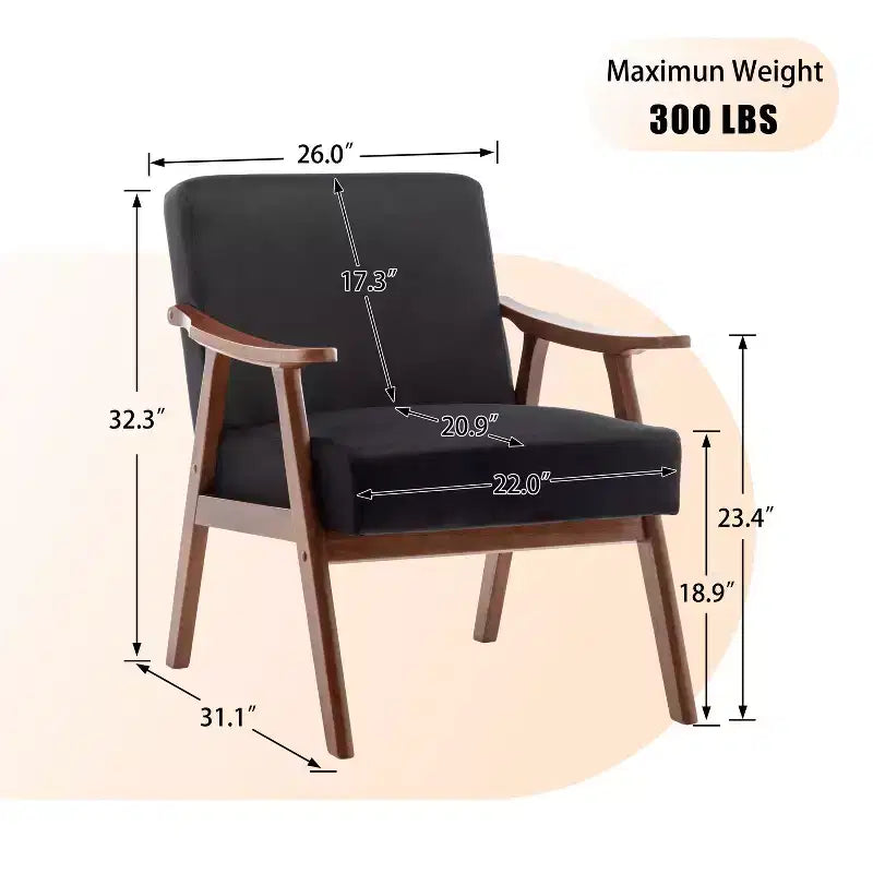 Fauteuil d'appoint de chambre avec dossier extra-épais, chaise longue en bois massif